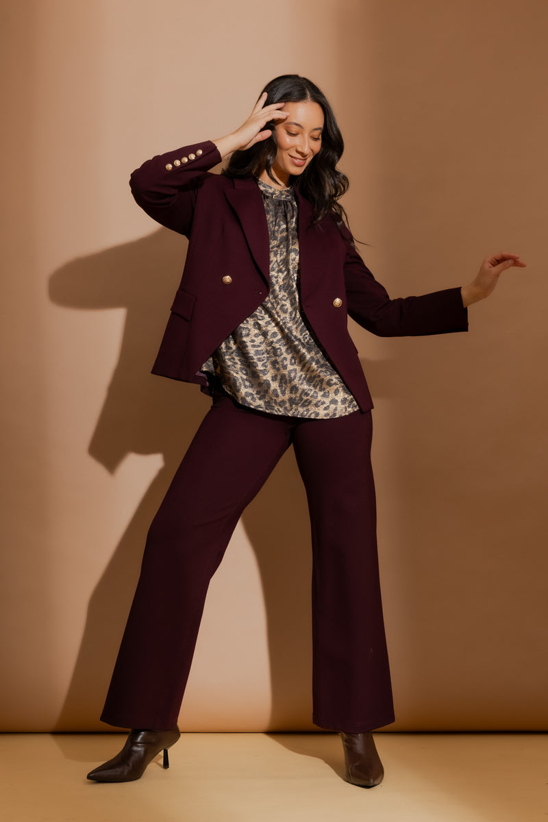 Merlot Ponte Pocket Wide Leg Pant