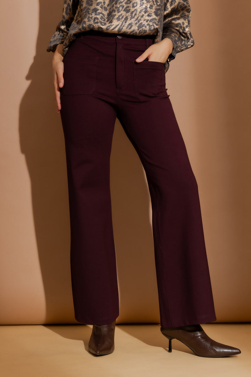 Merlot Ponte Pocket Wide Leg Pant