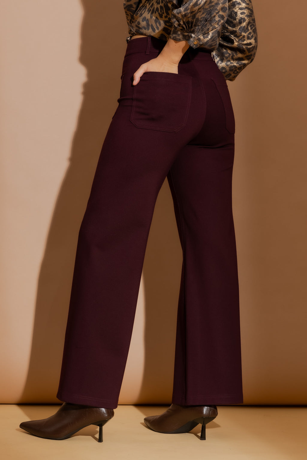 Merlot Ponte Pocket Wide Leg Pant