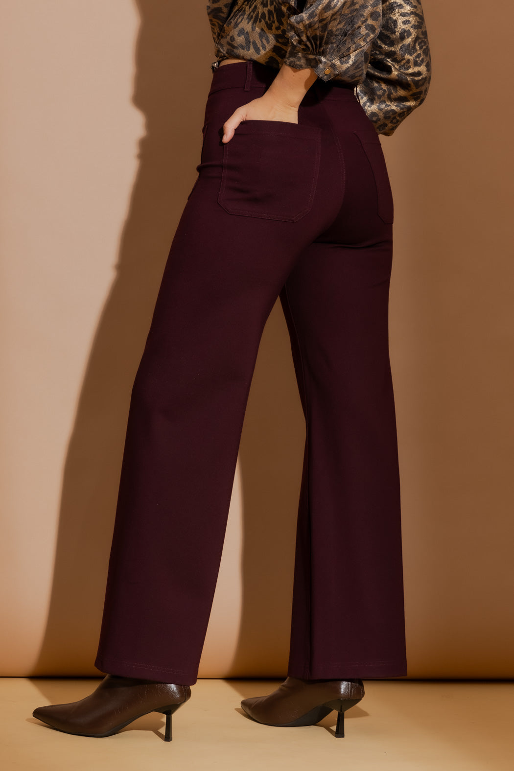 Merlot Ponte Pocket Wide Leg Pant