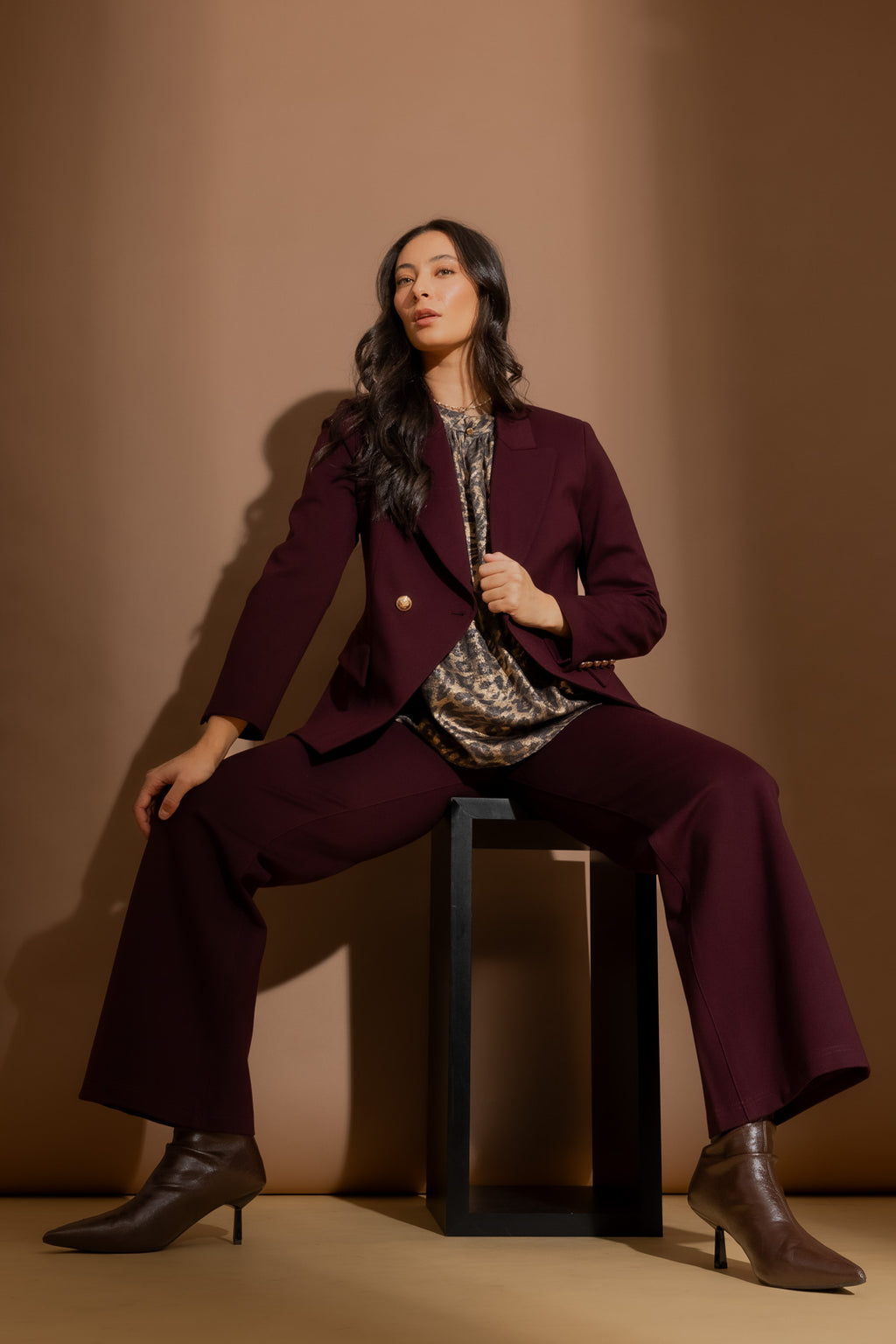 Merlot Ponte Pocket Wide Leg Pant