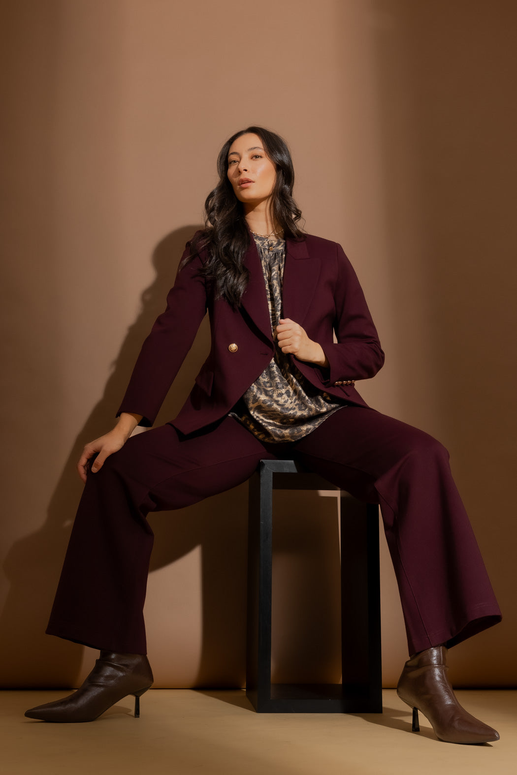 Merlot Ponte Pocket Wide Leg Pant