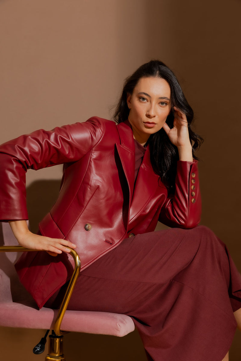 Deep Red Croc Coated Sisca Blazer Deep Red