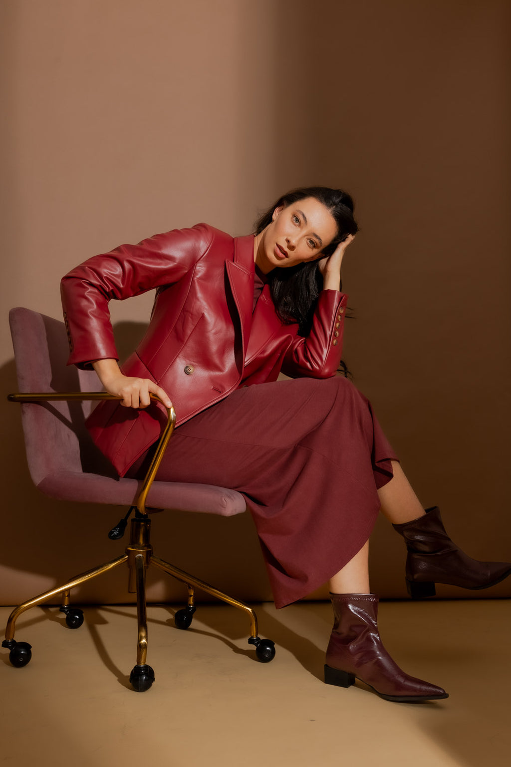 Deep Red Croc Coated Sisca Blazer Deep Red