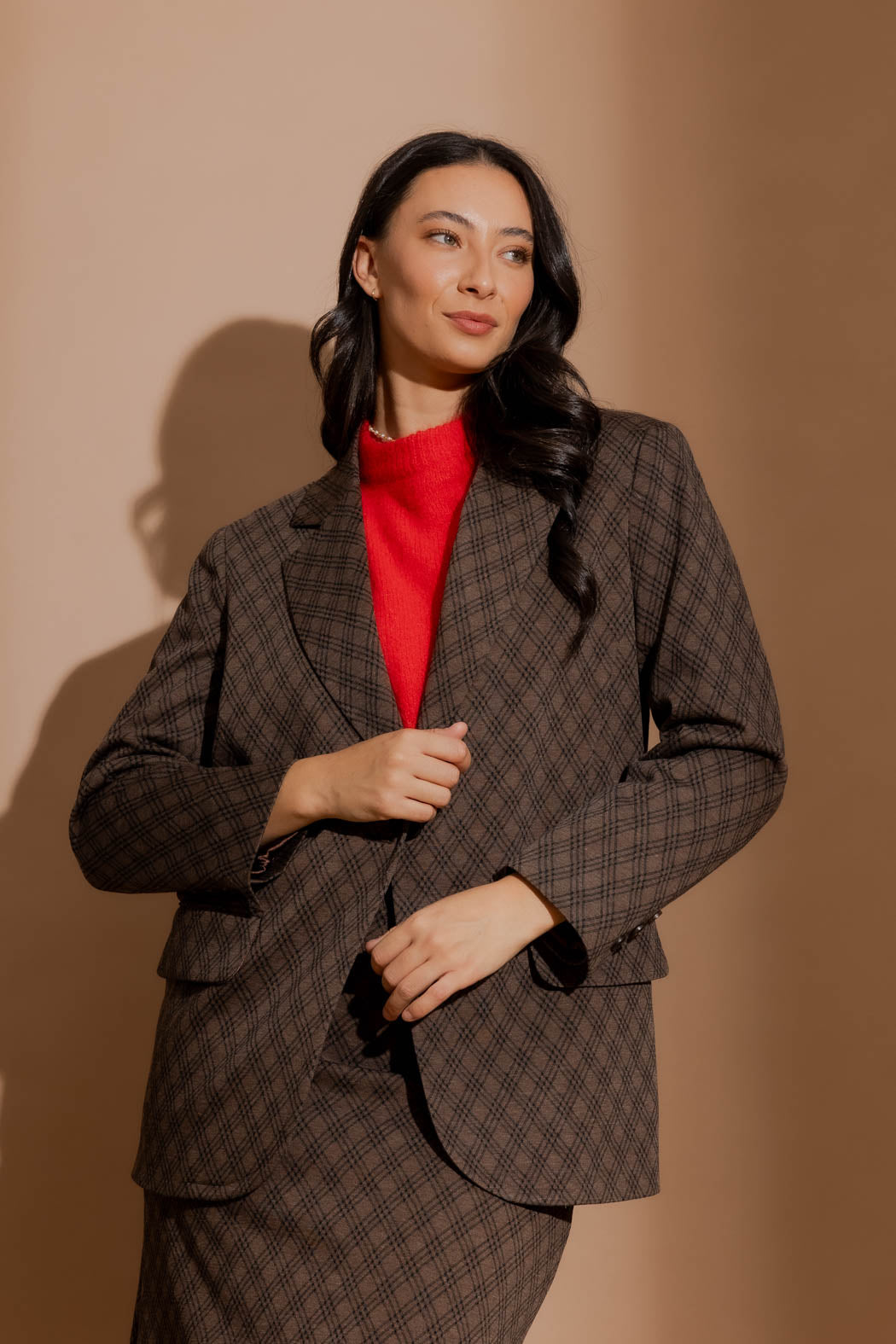 Mocha Check Boyfriend Blazer Mocha Check