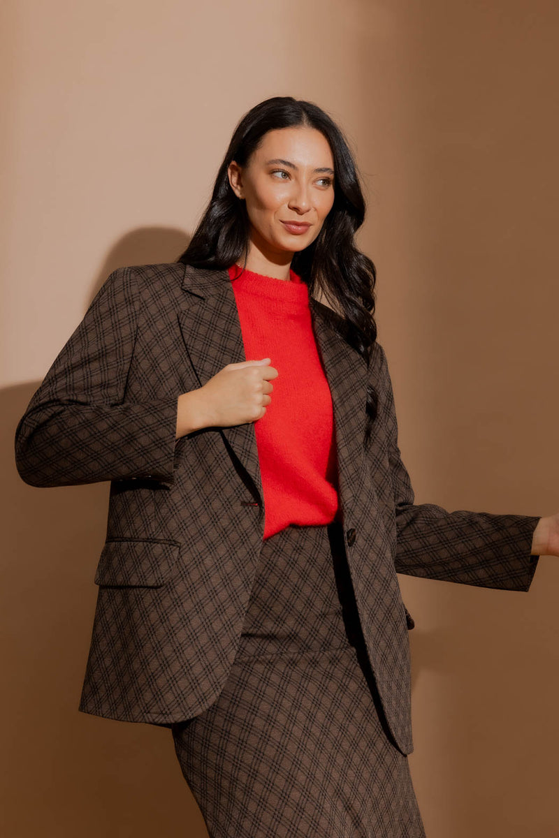 Mocha Check Boyfriend Blazer Mocha Check