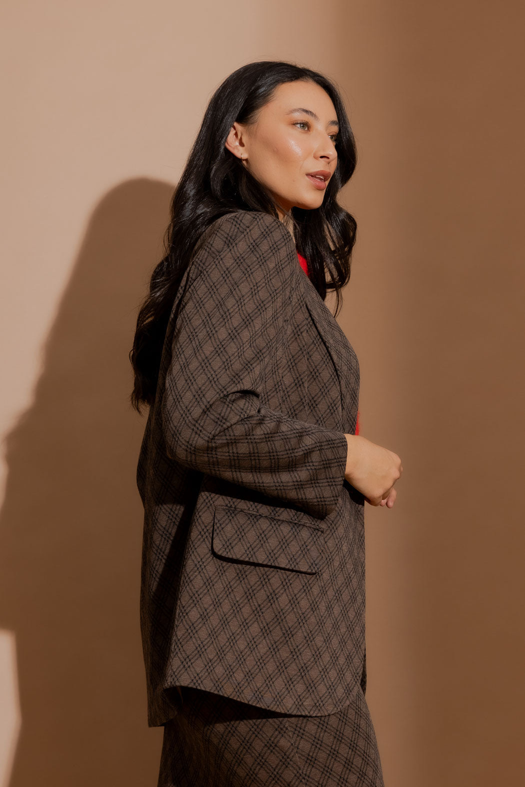 Mocha Check Boyfriend Blazer Mocha Check