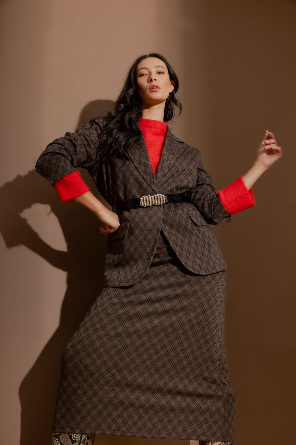 Mocha Check Boyfriend Blazer Mocha Check