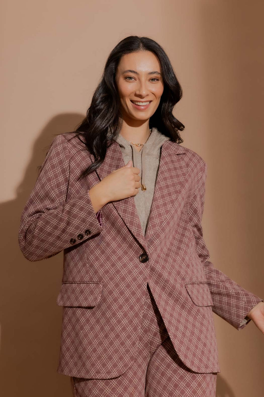 Plum Check Boyfriend Blazer