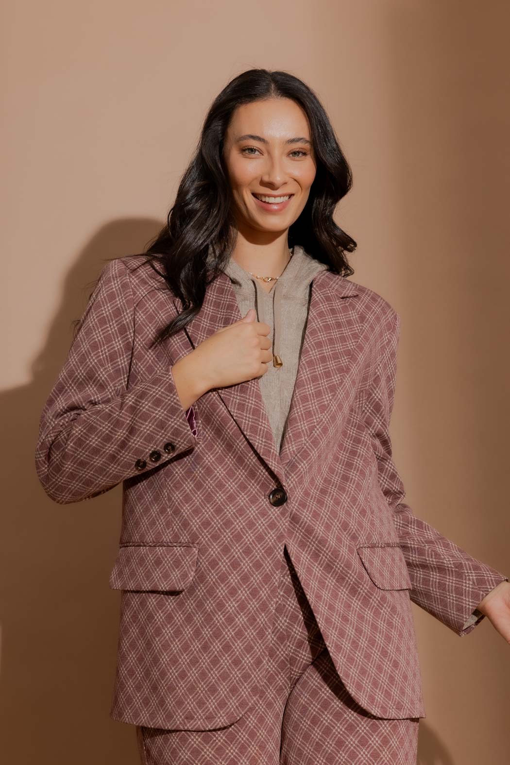 Plum Check Boyfriend Blazer