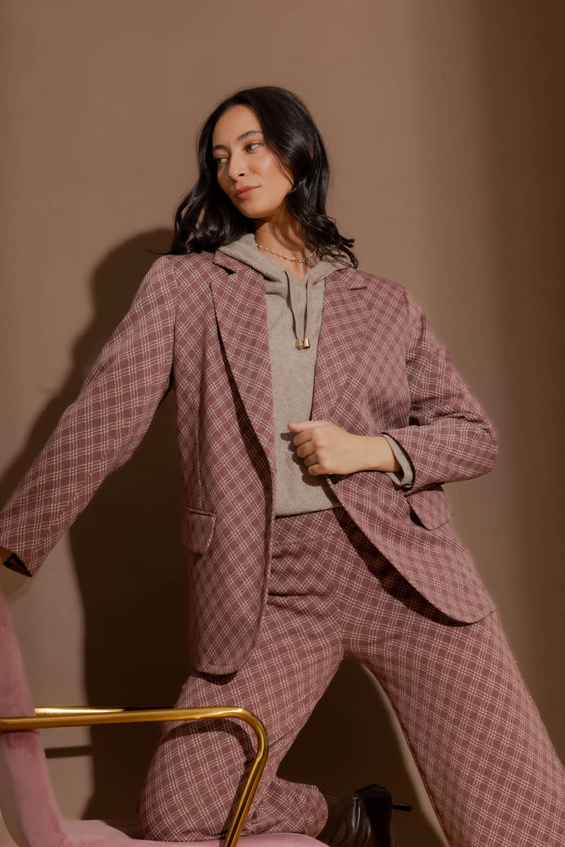 Plum Check Boyfriend Blazer