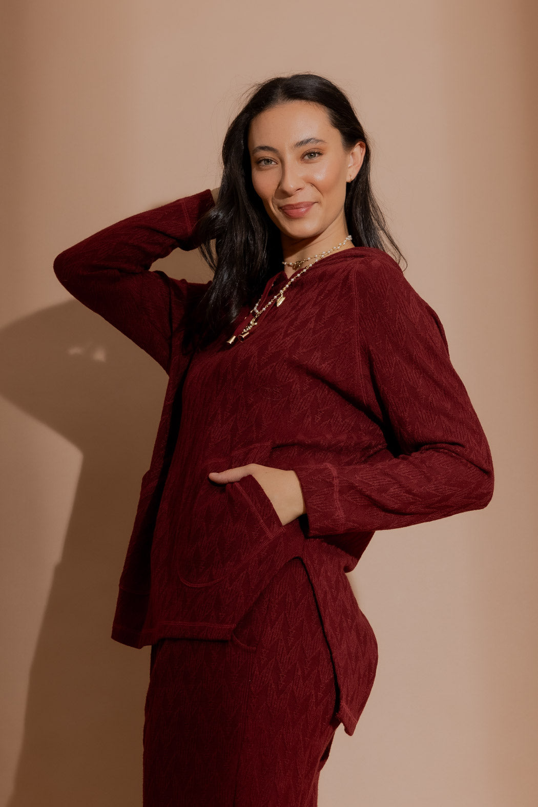 Burgundy Textured Raglan Hoodie