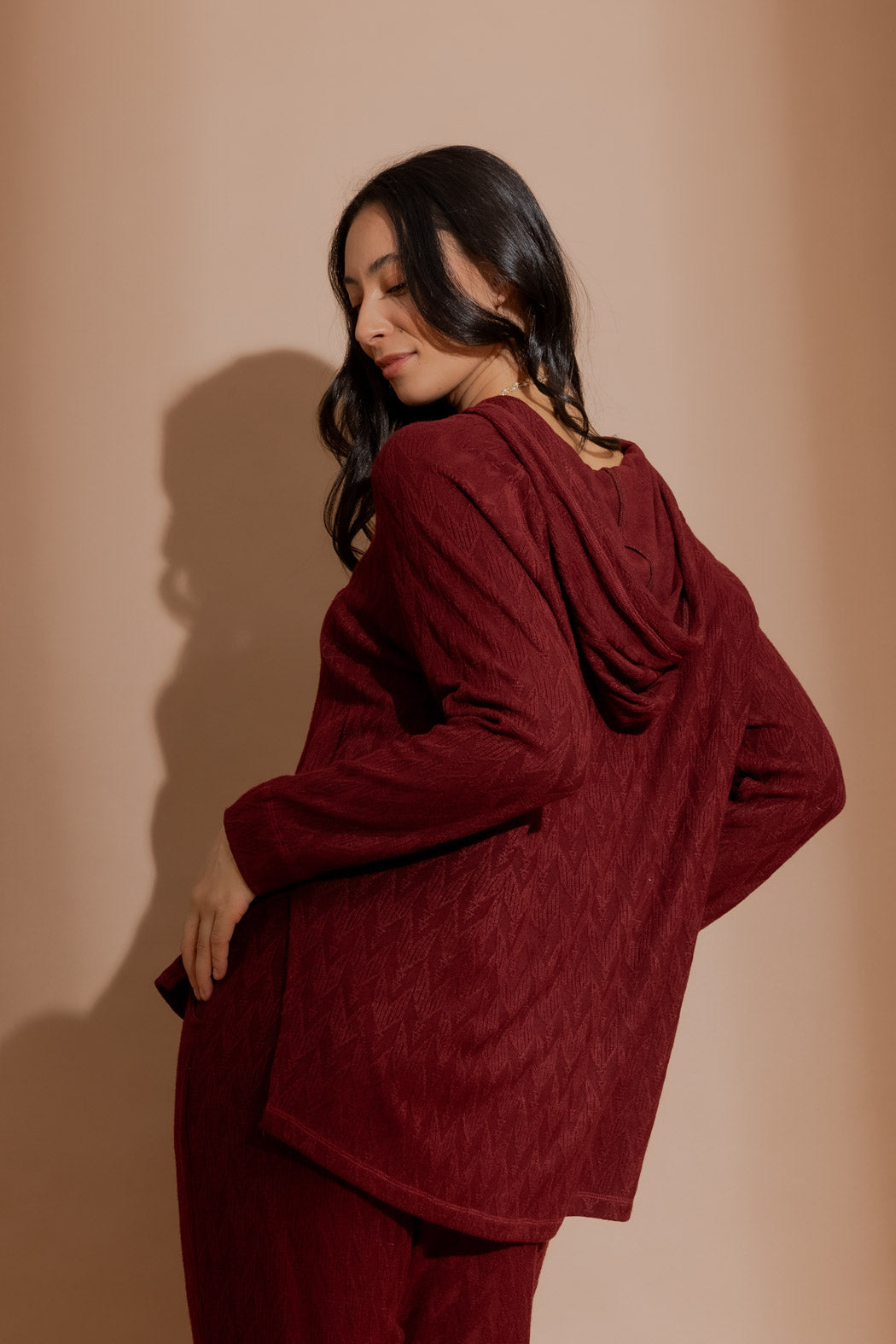 Burgundy Textured Raglan Hoodie