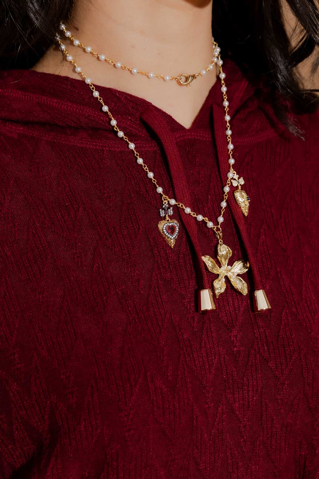 Burgundy Textured Raglan Hoodie