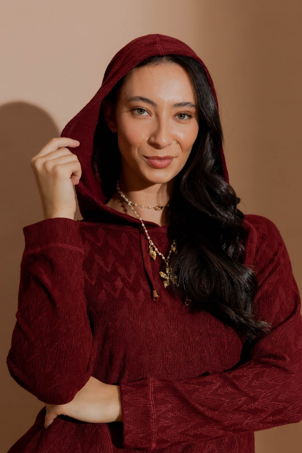 Burgundy Textured Raglan Hoodie