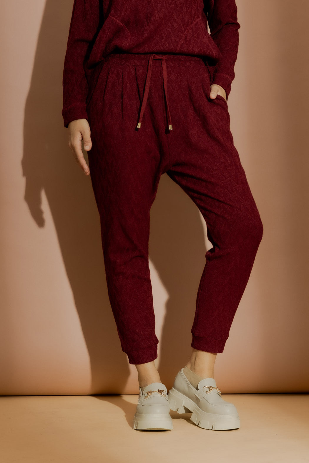 Burgundy Textured Slouch Pant