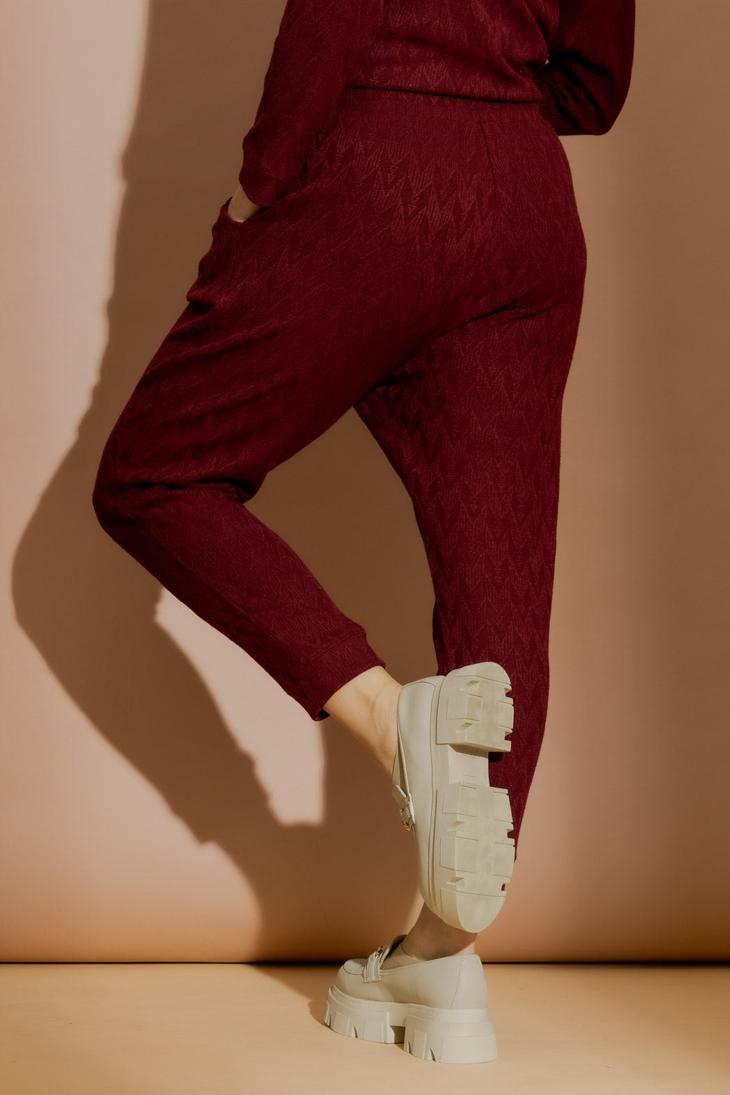 Burgundy Textured Slouch Pant