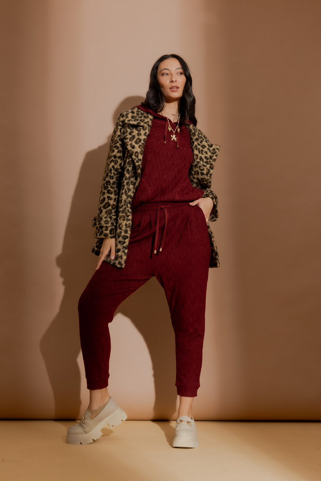 Burgundy Textured Raglan Hoodie