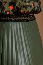 Olive Croc Coated Pleat Skirt