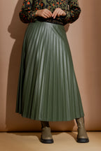 Olive Croc Coated Pleat Skirt