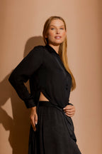 Black Silky Button Charlie Shirt