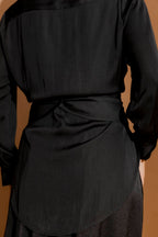 Black Silky Button Charlie Shirt