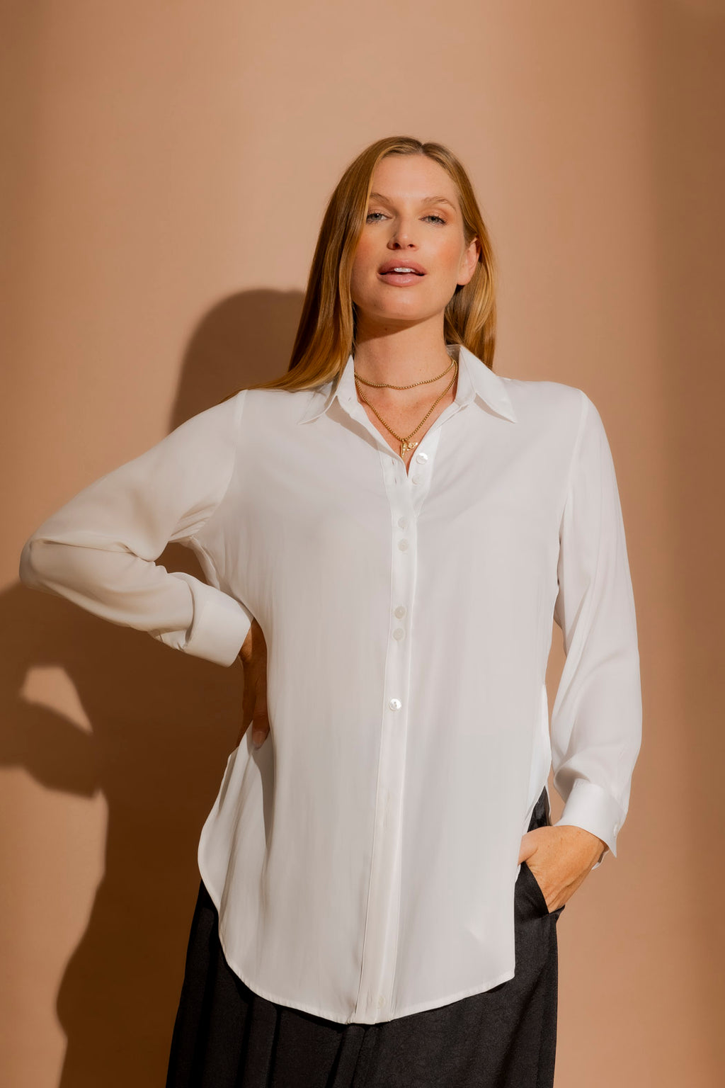 White Silky Button Charlie Shirt