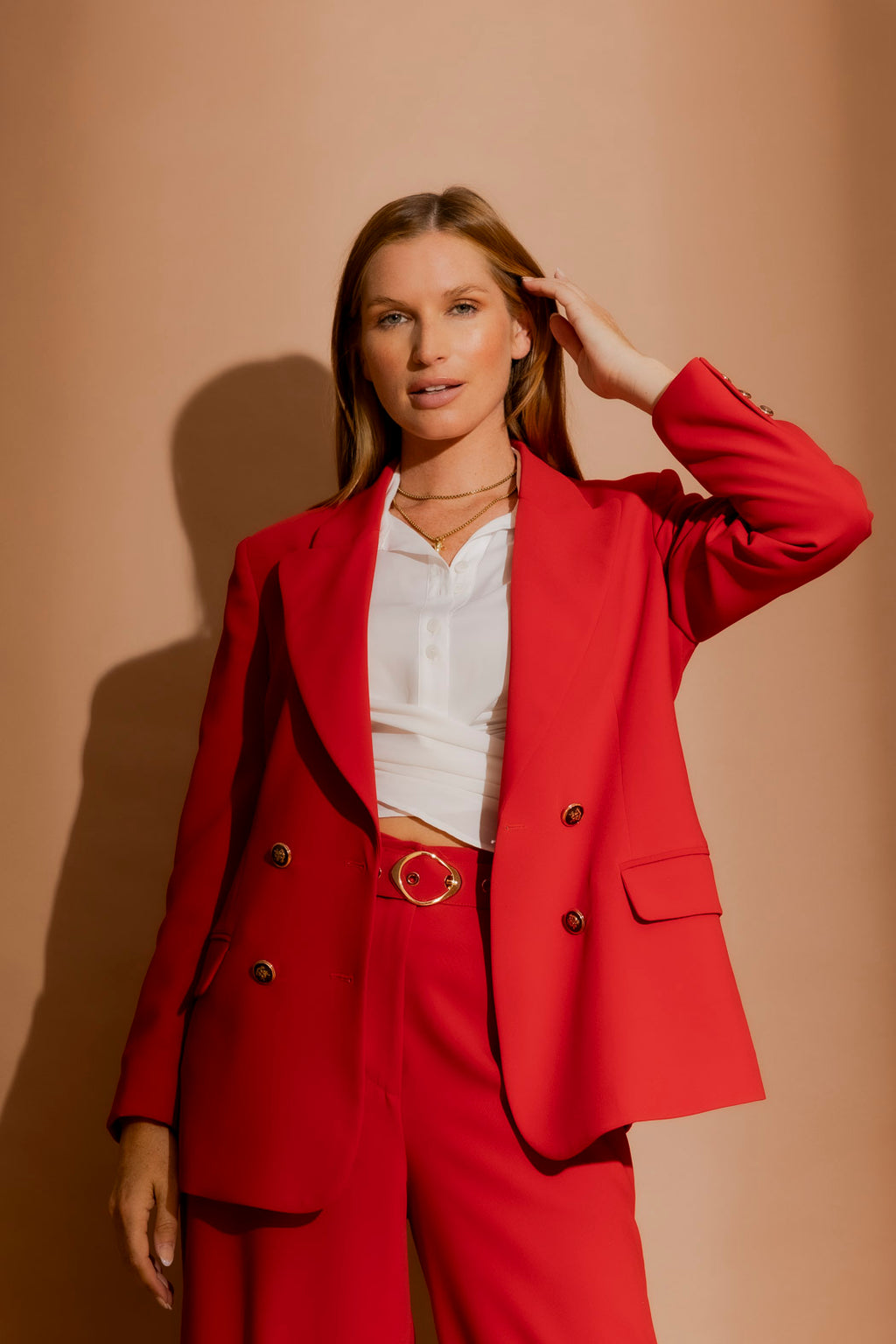 Red Euro Double Breasted Blazer