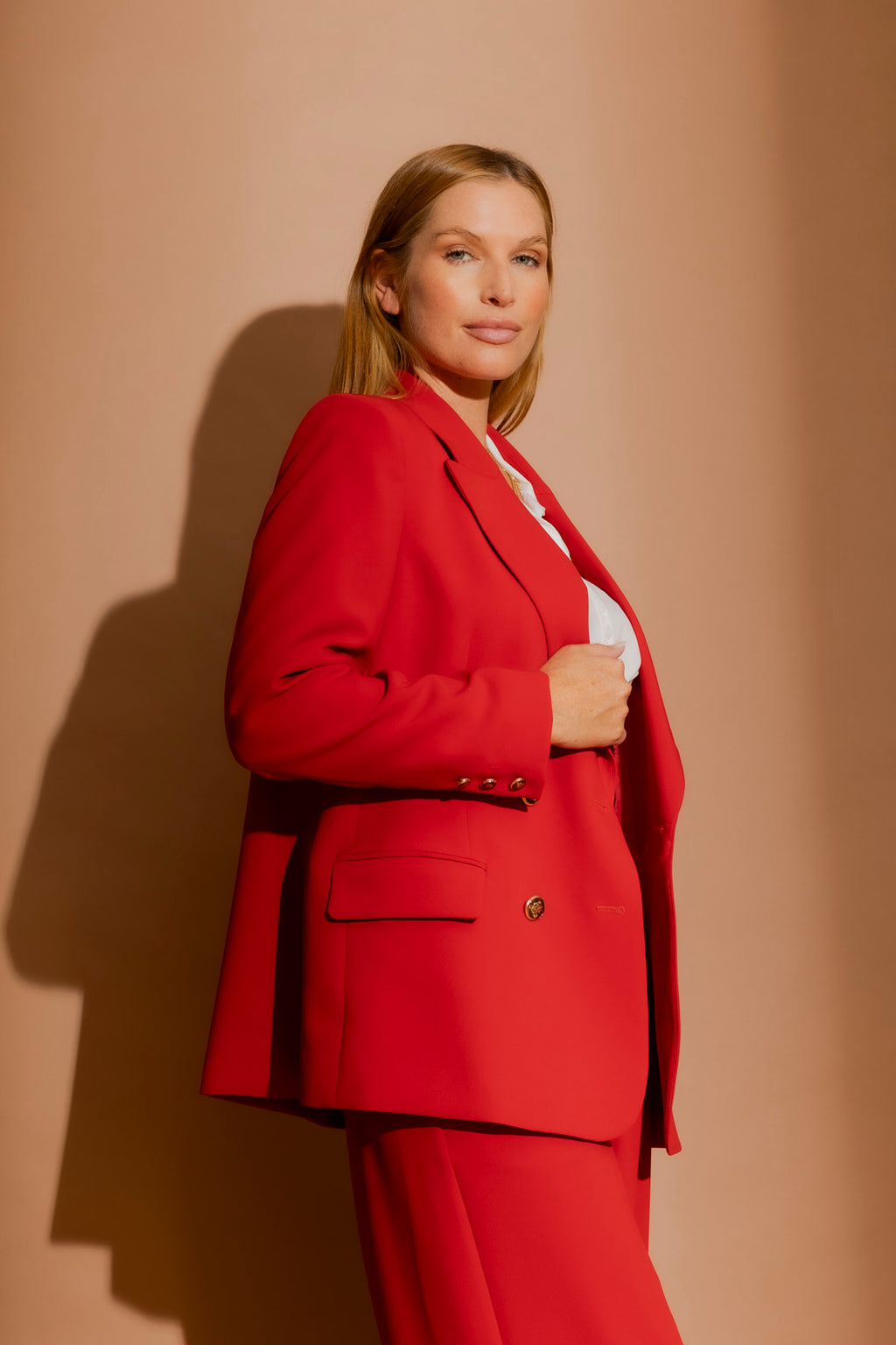 Red Euro Double Breasted Blazer