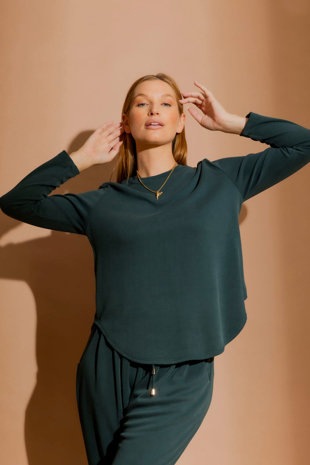 Teal Lux Knit Crew Neck Top