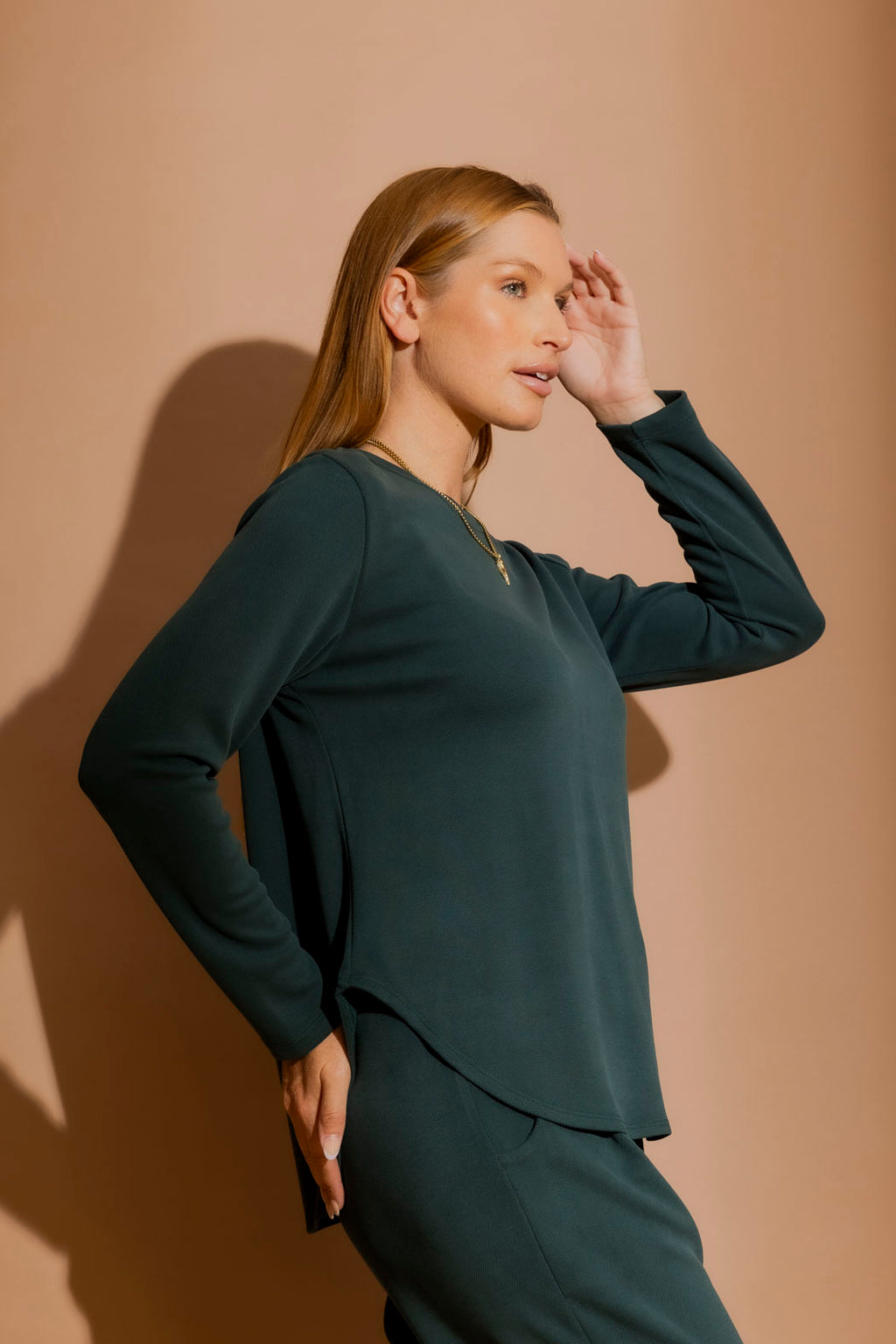 Teal Lux Knit Crew Neck Top