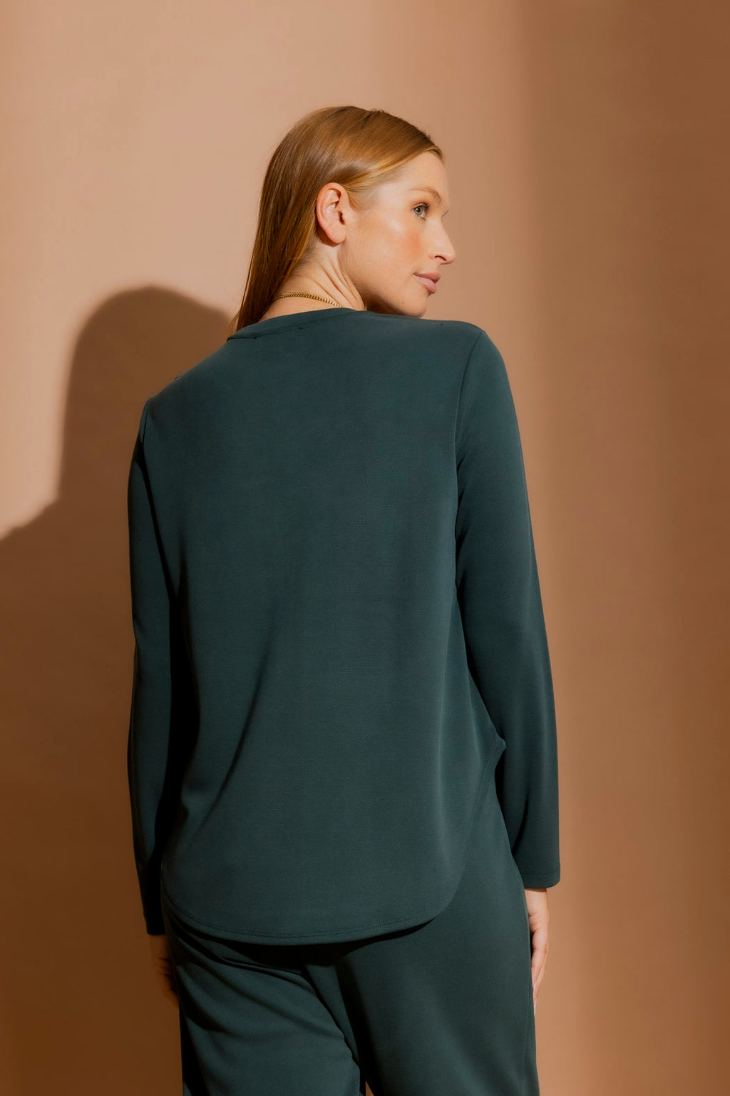 Teal Lux Knit Crew Neck Top