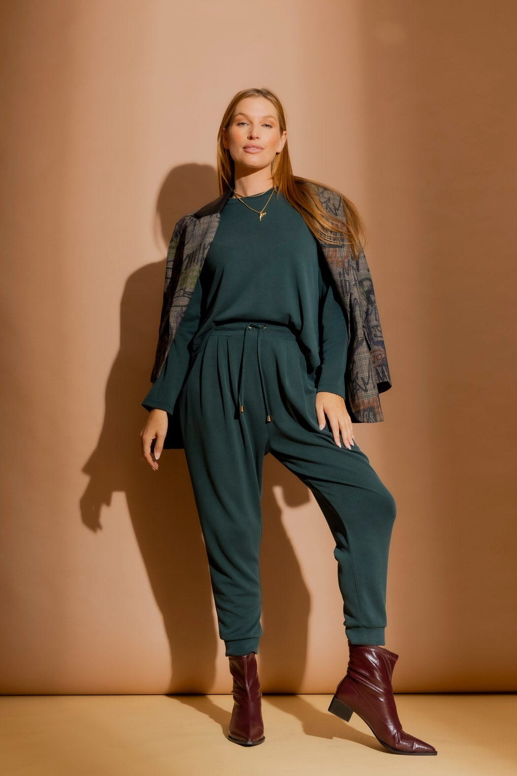 Teal Lux Knit Slouch Pant