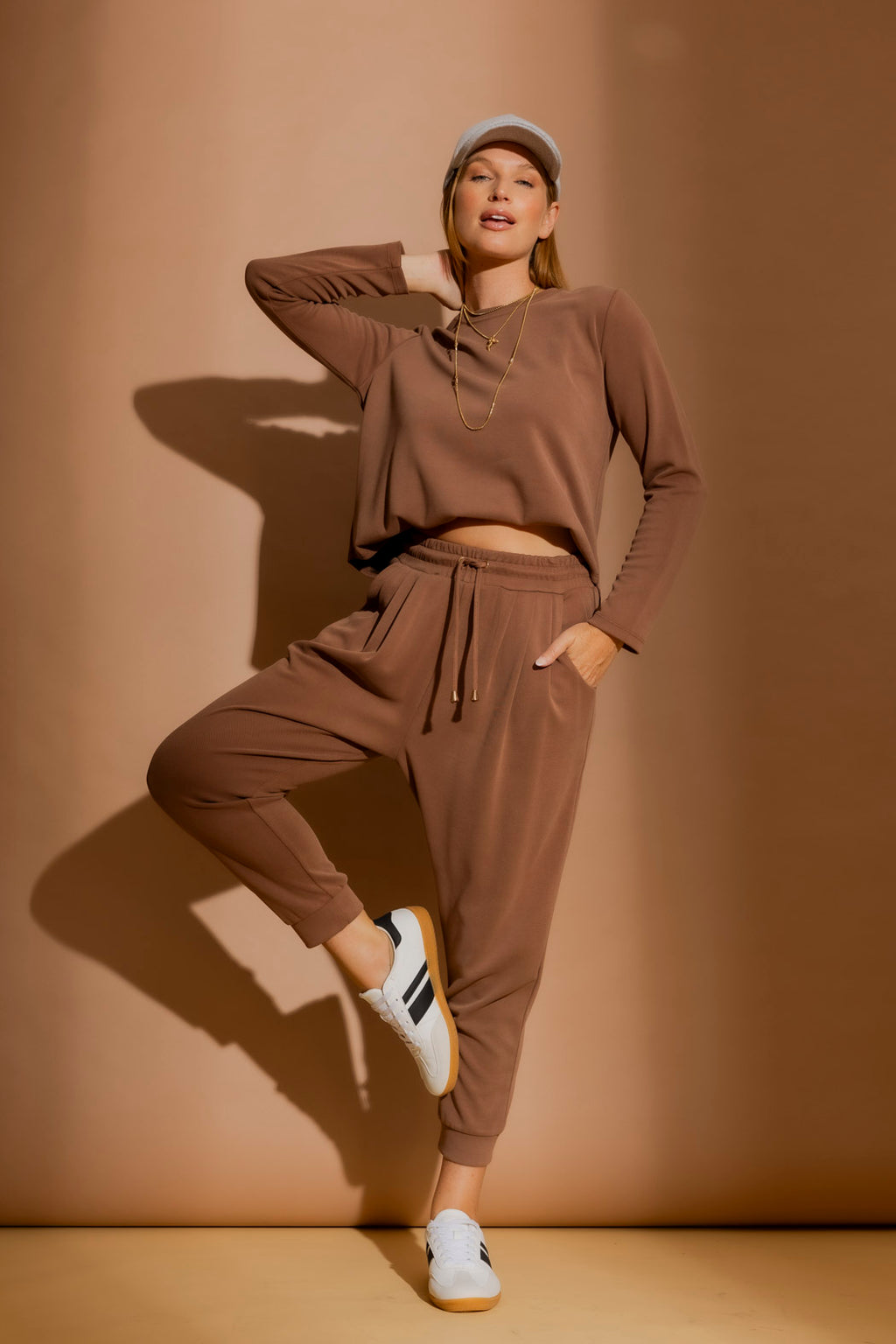 Caramel Lux Knit Crew Neck Top