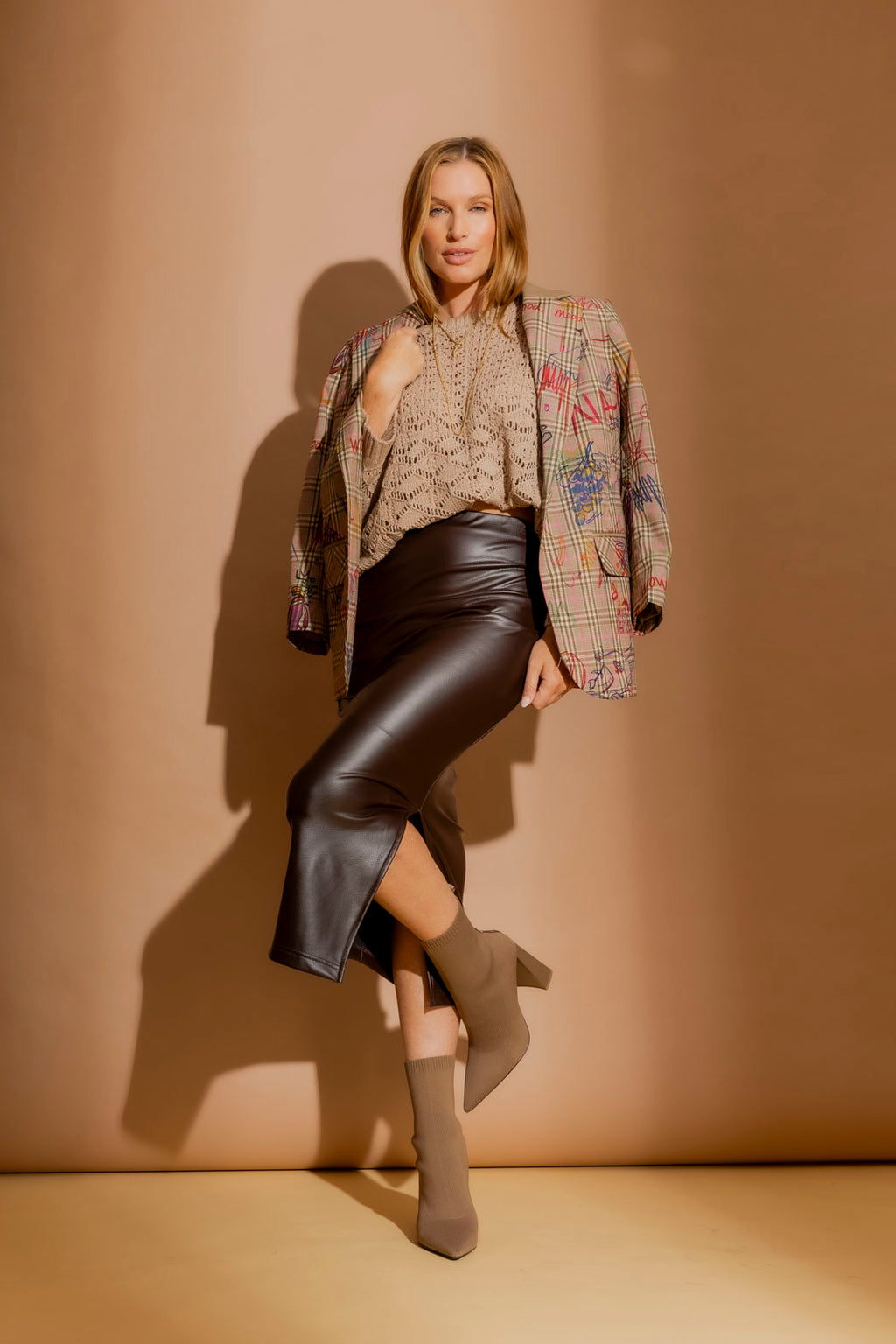 Taupe Cotton Diamond Knit Taupe S