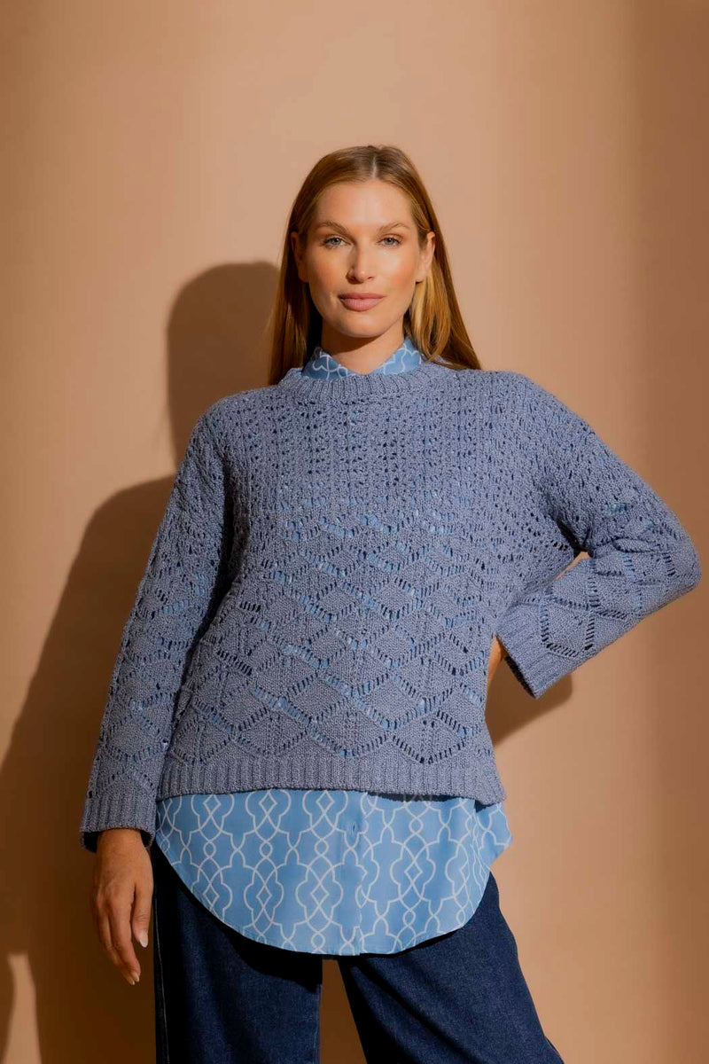 Blue Cotton Diamond Knit Blue S