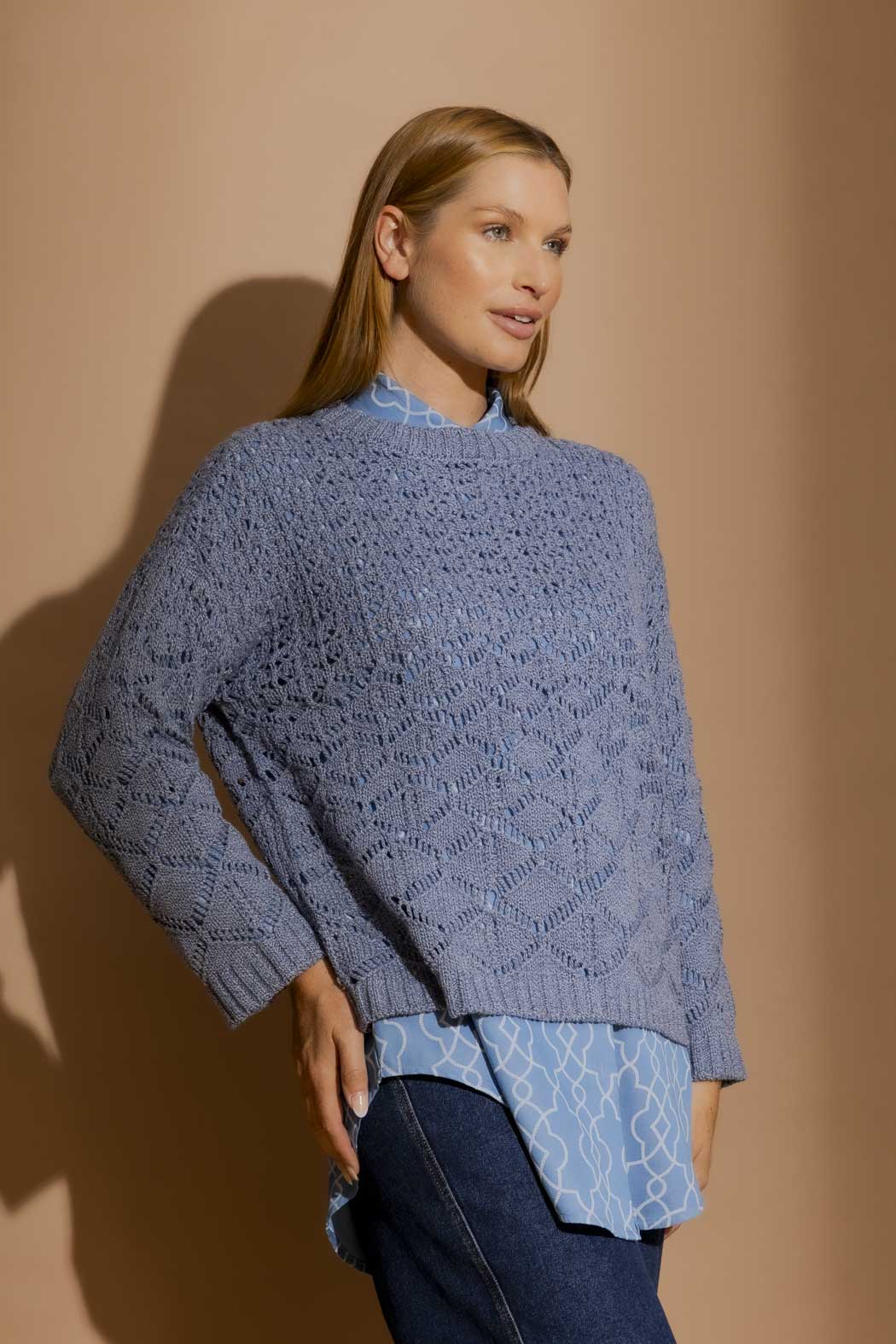 Blue Cotton Diamond Knit Blue S