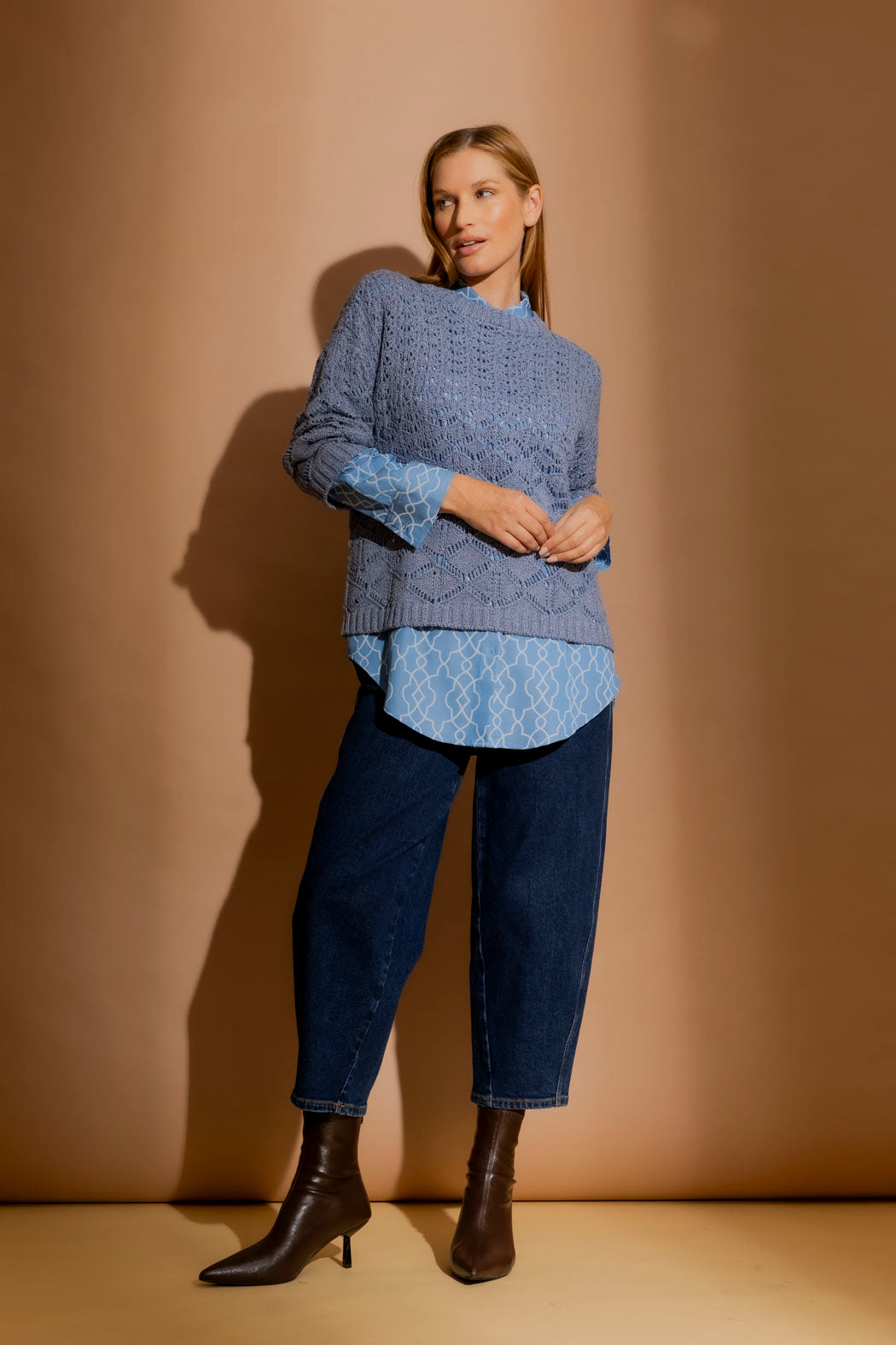 Blue Cotton Diamond Knit Blue S