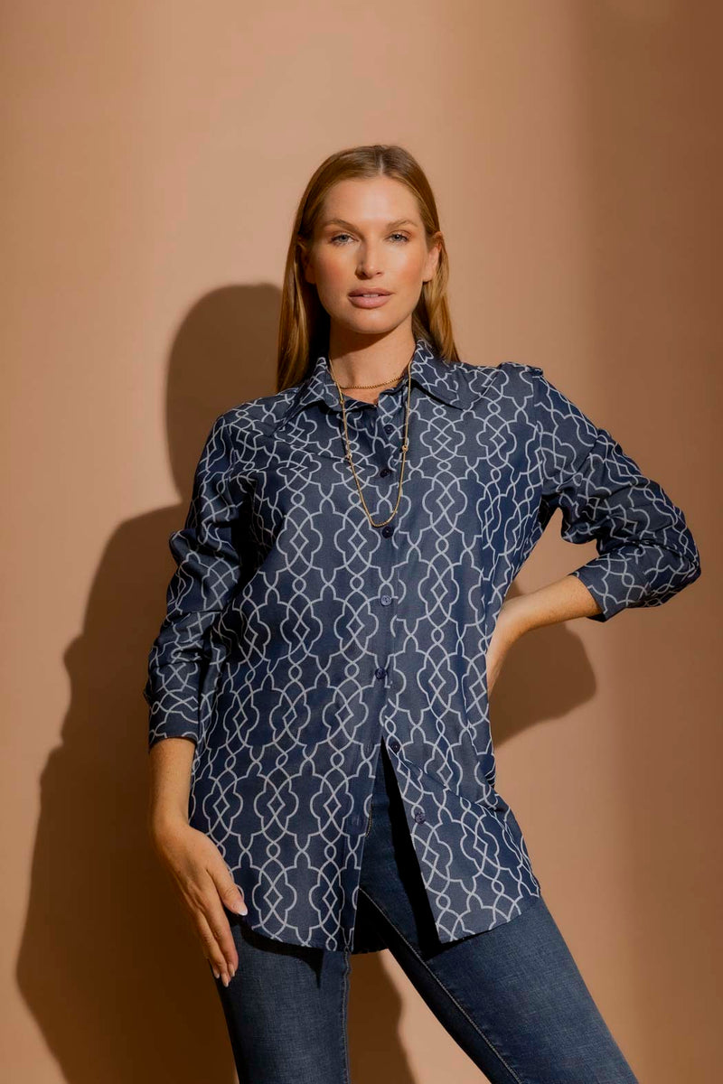 Dark Denim Embroidery Classic Shirt Dark Denim
