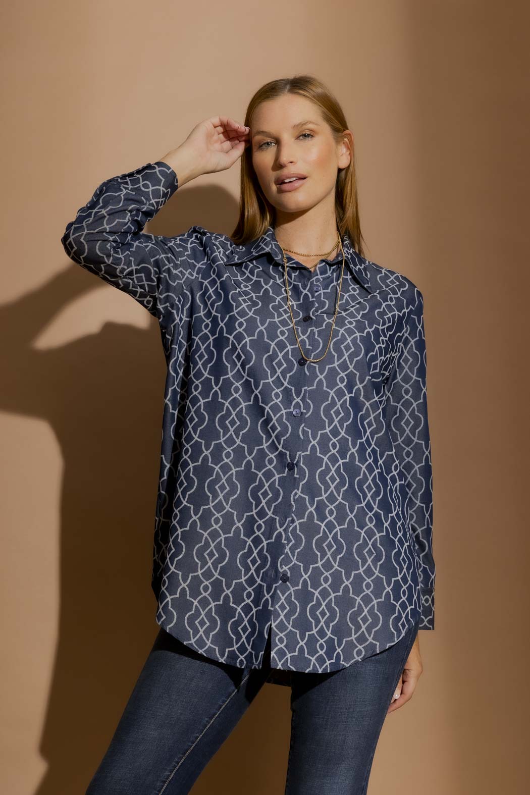 Dark Denim Embroidery Classic Shirt Dark Denim