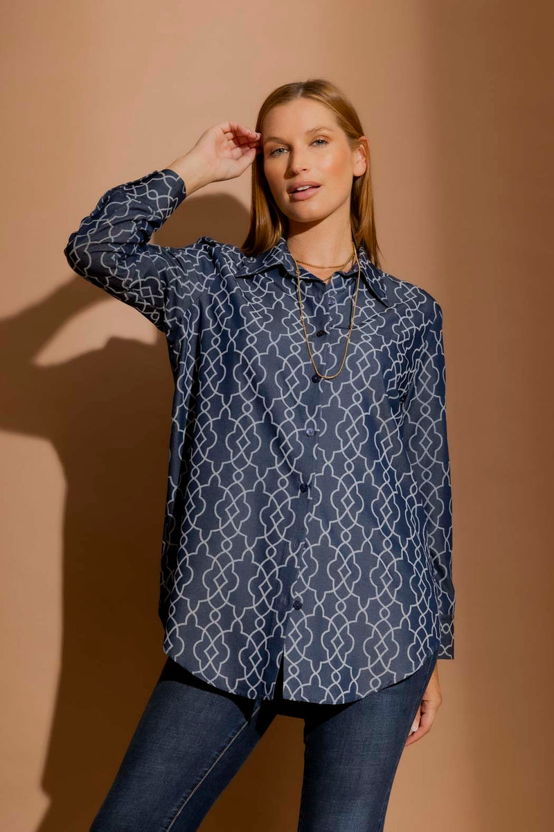Dark Denim Embroidery Classic Shirt Dark Denim
