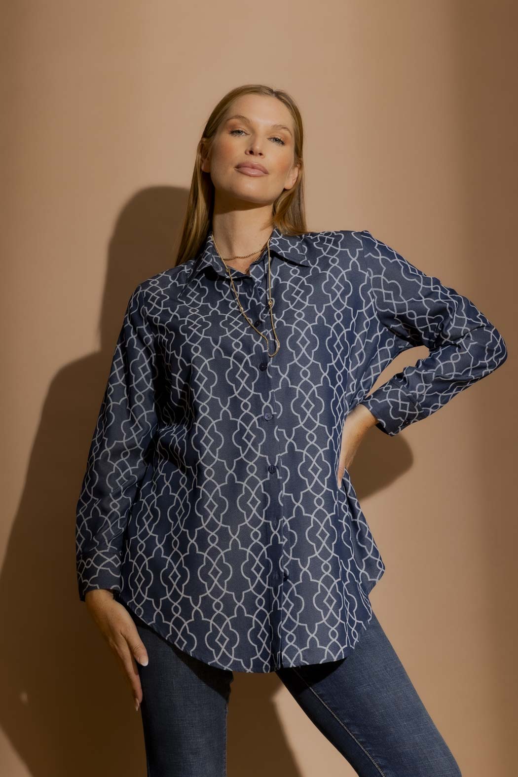 Dark Denim Embroidery Classic Shirt Dark Denim