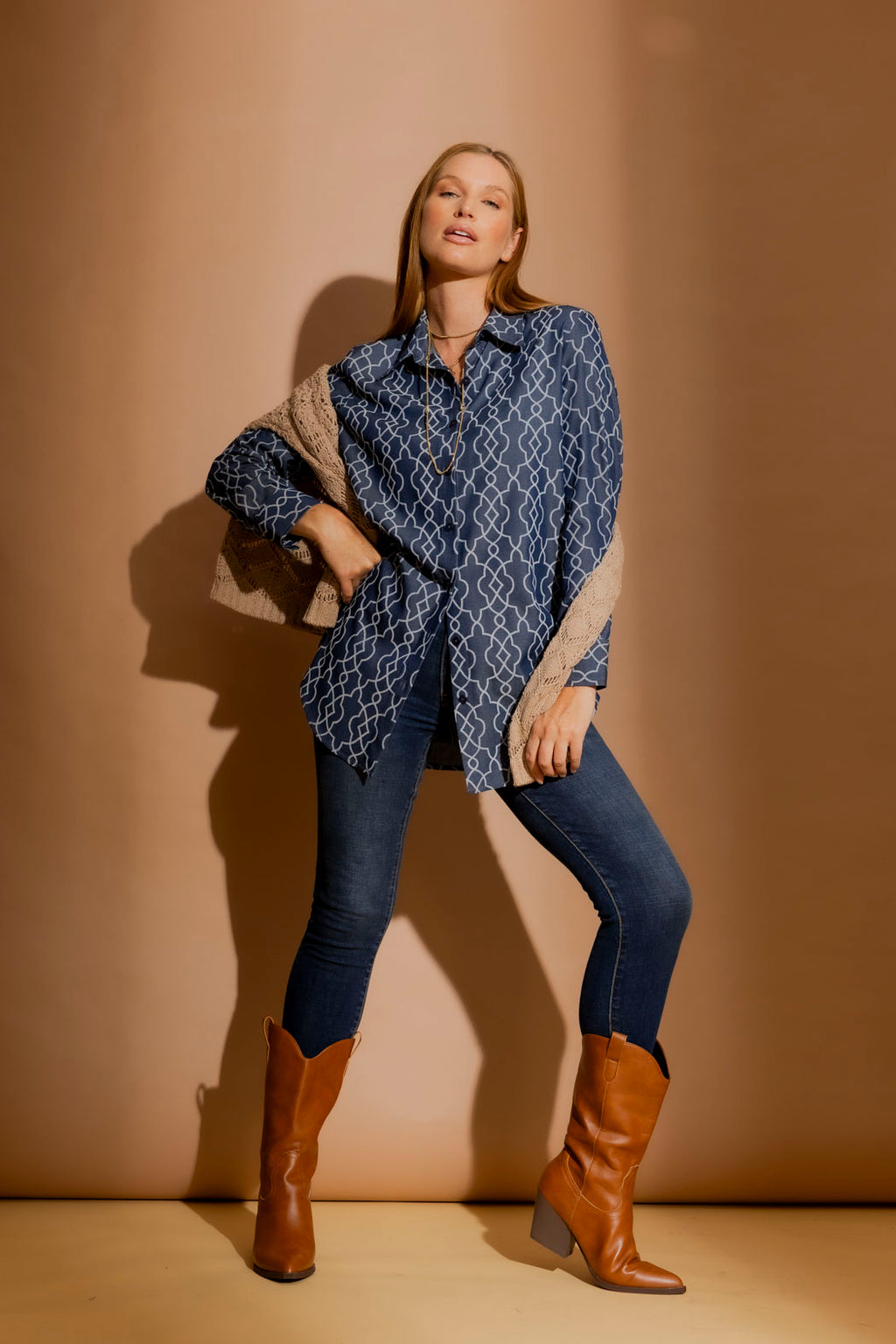 Dark Denim Embroidery Classic Shirt Dark Denim
