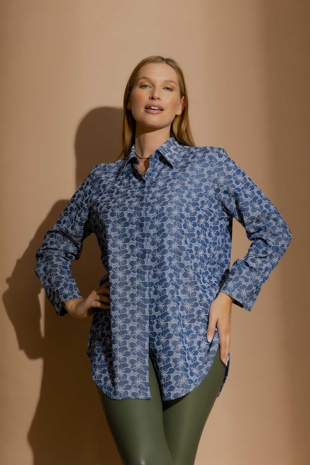 Mid Denim Embroidery Classic Shirt Mid Denim