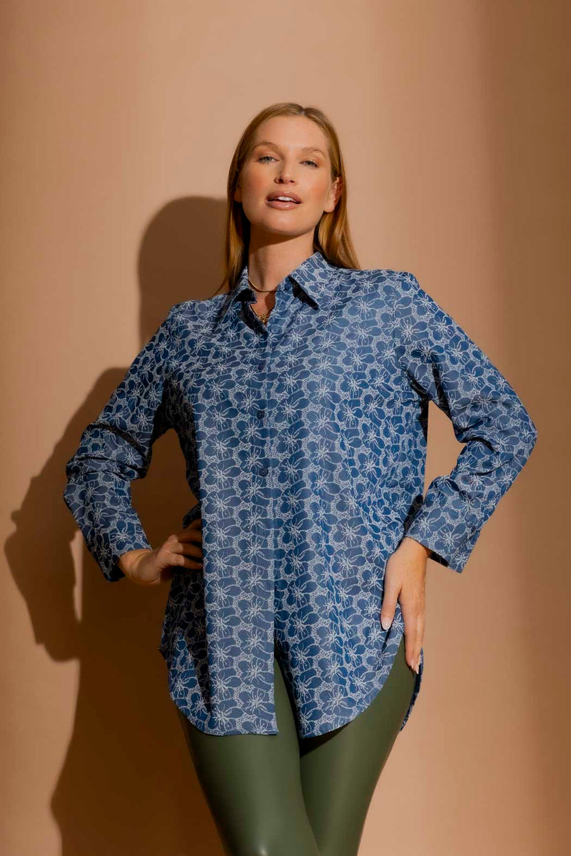 Mid Denim Embroidery Classic Shirt Mid Denim