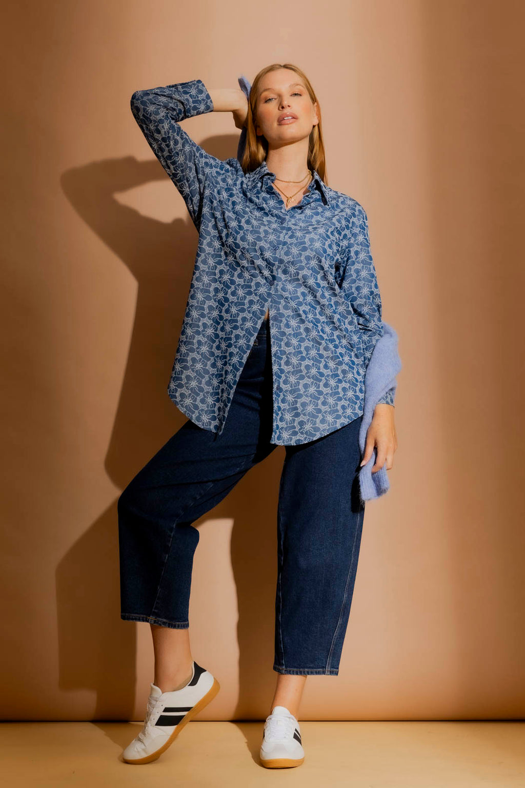 Mid Denim Embroidery Classic Shirt Mid Denim