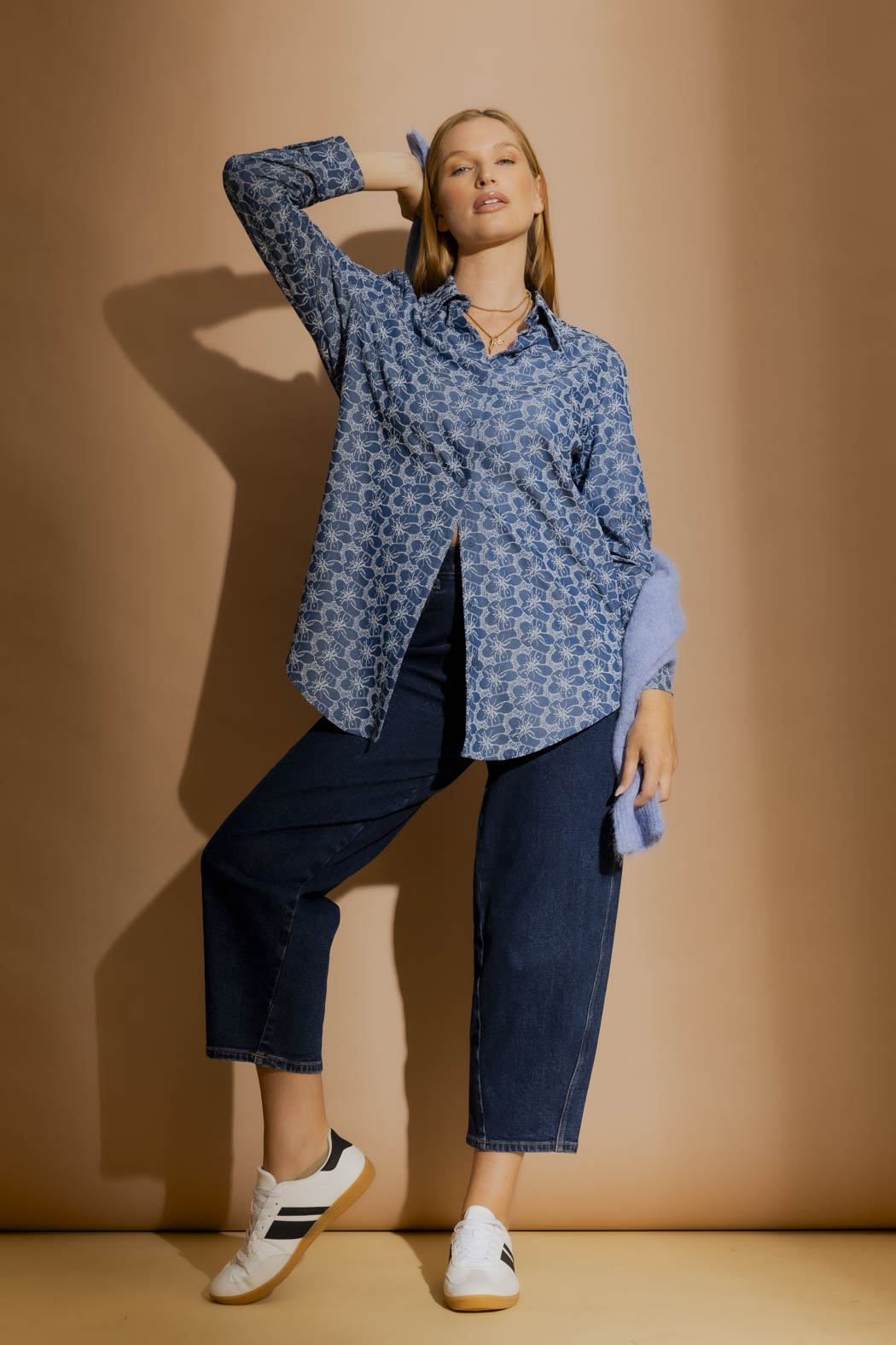 Mid Denim Embroidery Classic Shirt Mid Denim