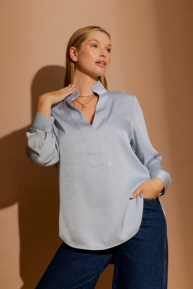 Pale Blue Silky Brit Blogger Shirt Pale Blue
