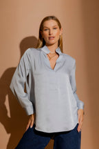 Pale Blue Silky Brit Blogger Shirt Pale Blue