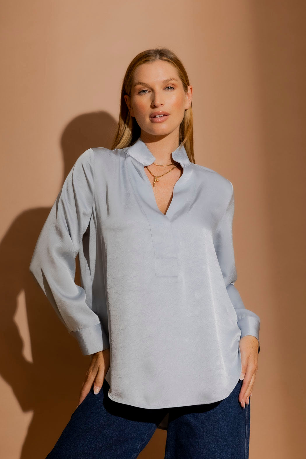 Pale Blue Silky Brit Blogger Shirt Pale Blue